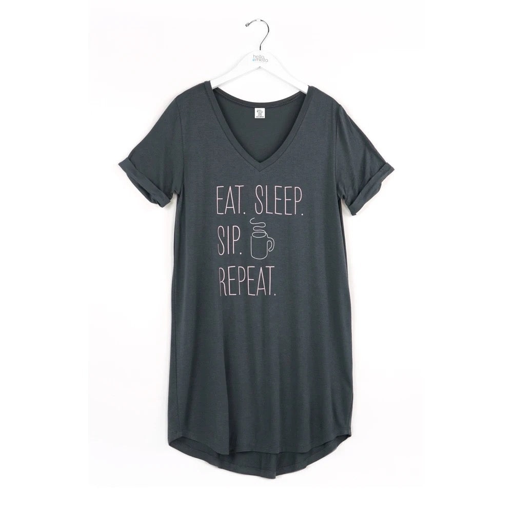 Hello Mello Eat Sleep Sip Repeat Night Shirt