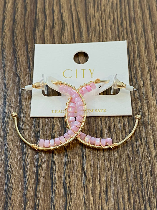 Classic Pink and Gold Hoop Earrings