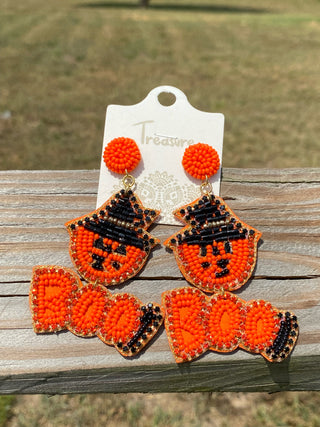 Beaded Boo Pumpkin Earrings
