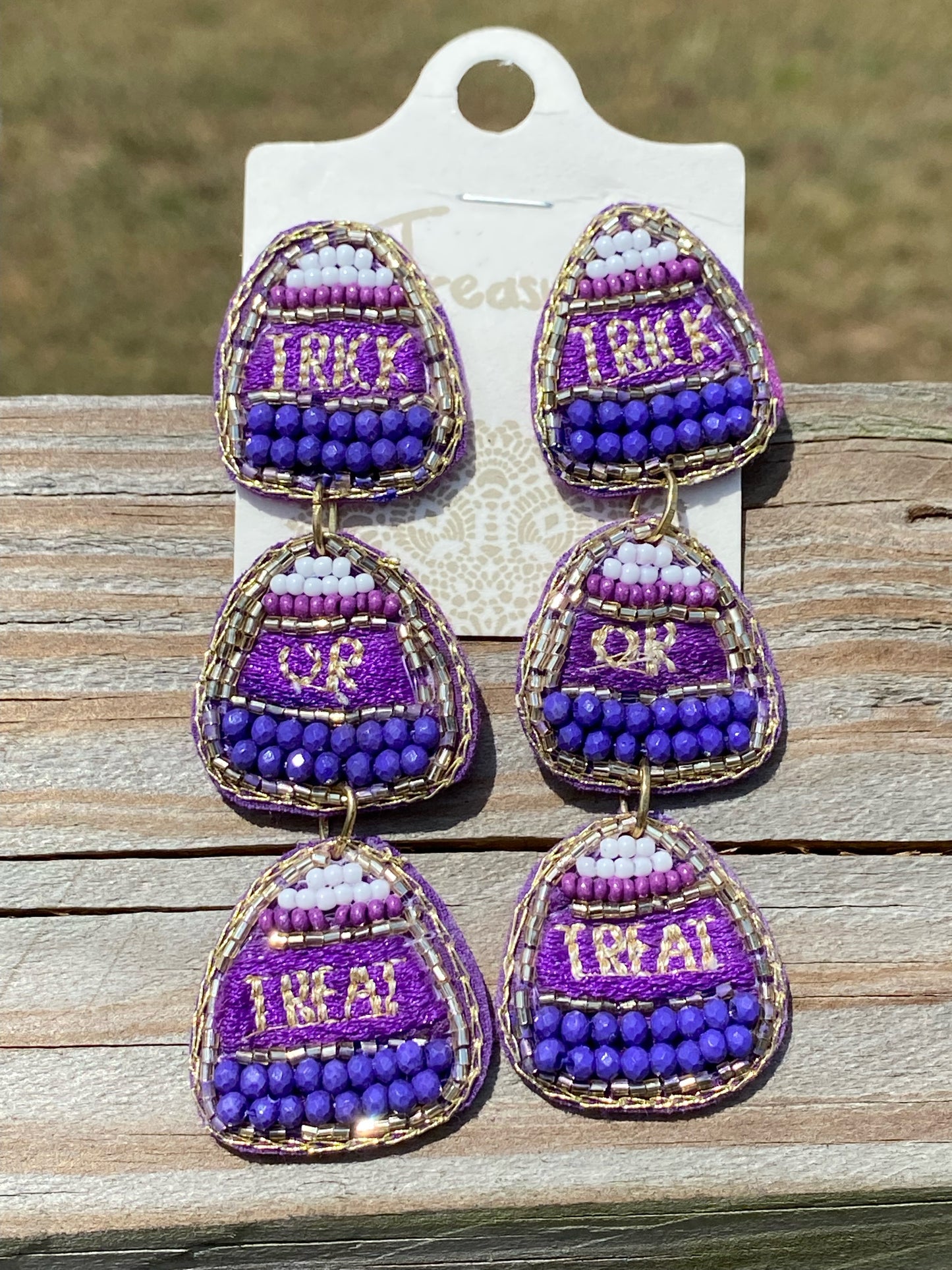 Purple Candy Corn Beaded Earrings