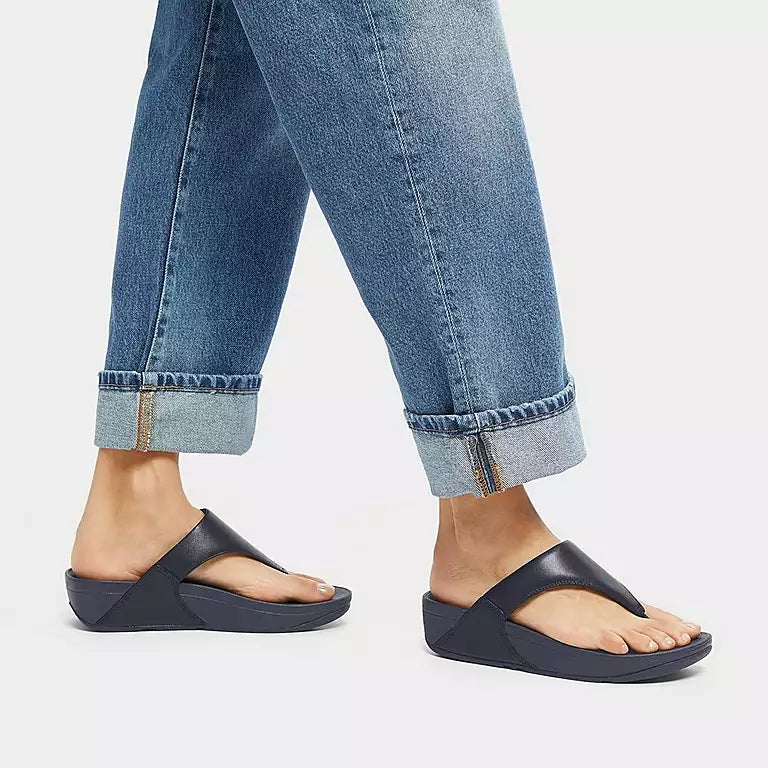 FITFLOPS LULU LEATHER TOE POST SANDALS DEEPEST BLUE