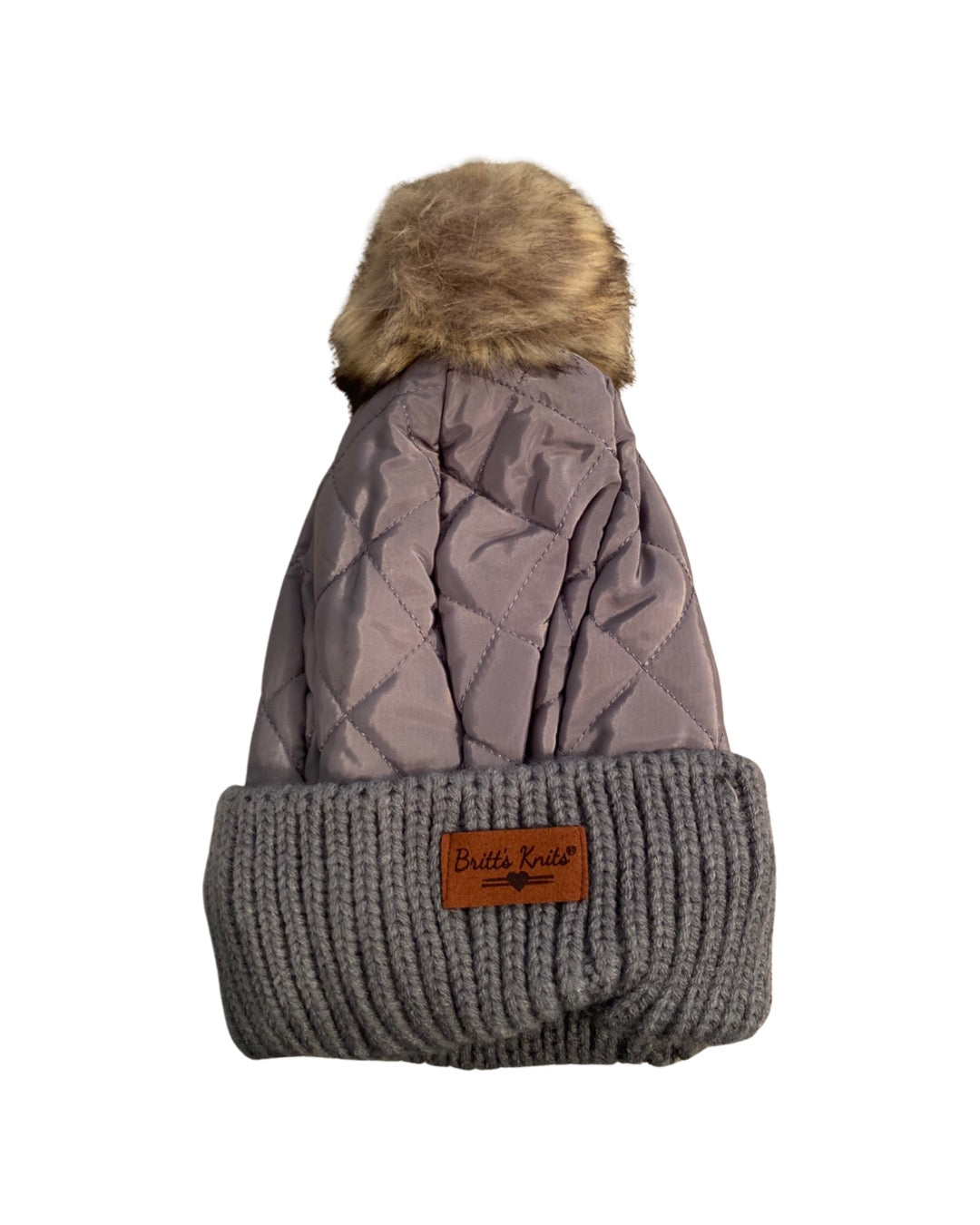Quilted Pom Hat, Gray