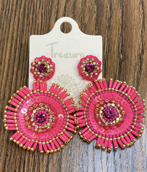 Hot in Pink Beaded and Sequin Post Earrings