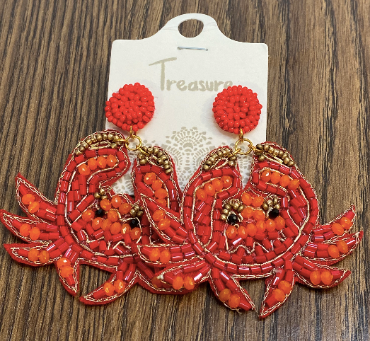 Beaded Red Crab Post Earrings