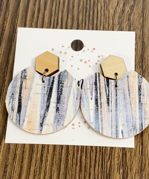 Neutral Post Leather and Wood Earrings