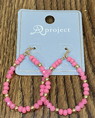 Pink Beaded Tear Drop Earrings