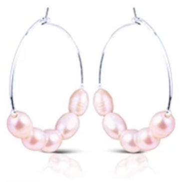 Silver and Pink Pearl Hoop Earrings