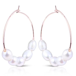 Rose Gold and White Pearl Hoop Earrings