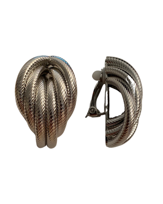 Shiny Silver Twist Clip On Earrings