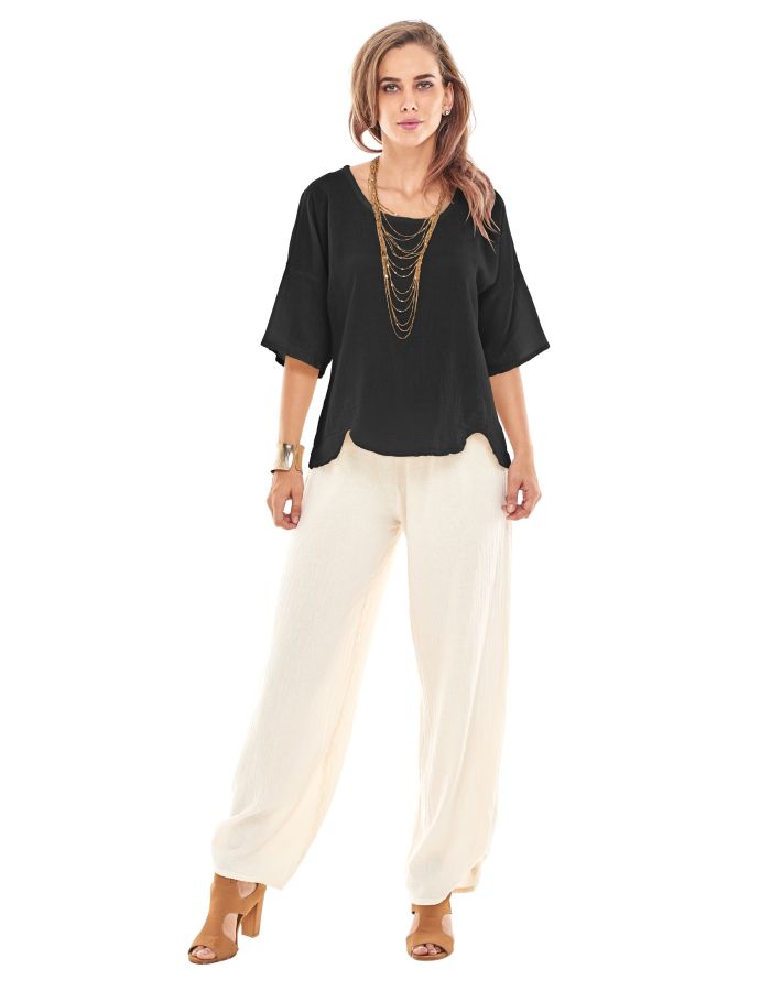 Oh My Gauze Scallop Top Black