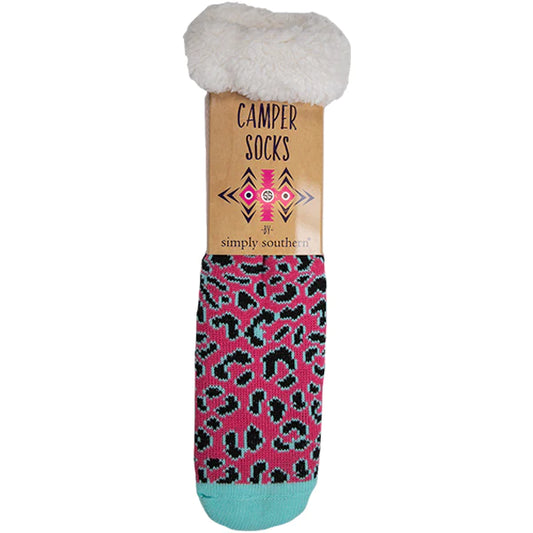 Simply Southern Pink Leopard Camper Socks